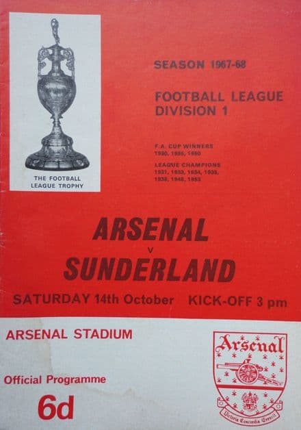 Arsenal v Sunderland, Div 1 (1967, Oct 14th)