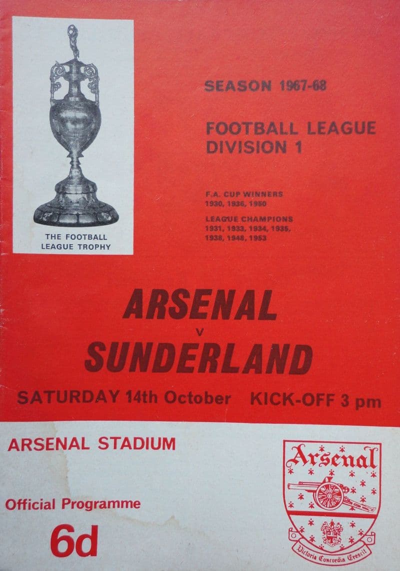 Arsenal v Sunderland, Div 1 (1967, Oct 14th)