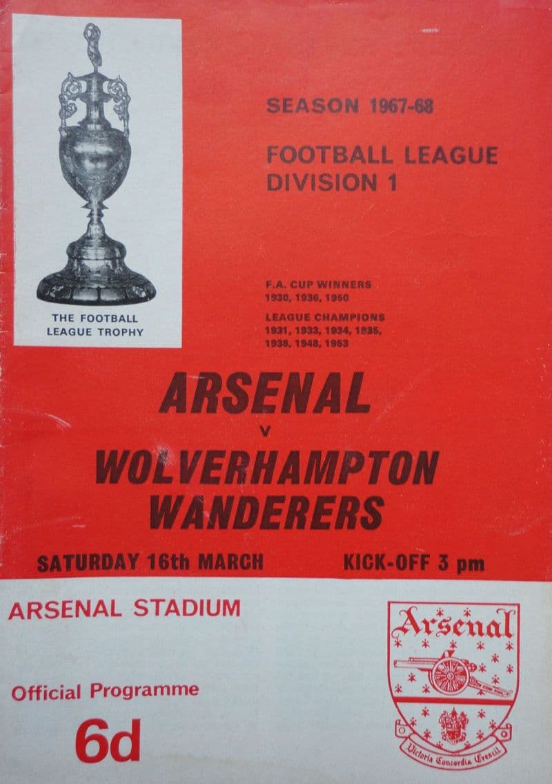 Arsenal v Wolverhampton Wanderers, Div 1 (1968, Mar 16th)