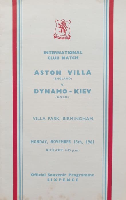 Aston Villa v Dynamo Kiev, Friendly (1961, Nov 13th)