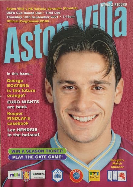 Aston Villa v NK Varteks, UEFA Cup (2001, Sep 13th)