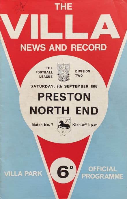 Aston Villa v Preston, Div 2 (1967, Sep 9th) & FLR