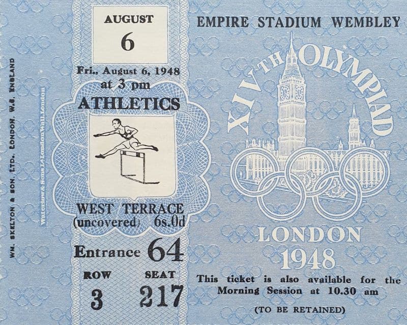 Athletics Ticket, London Olympics (1948, Aug 6th)