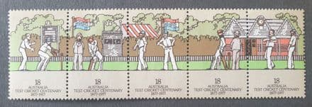Australia Test Cricket Centenary - Strip of 5 Stamps (1977)