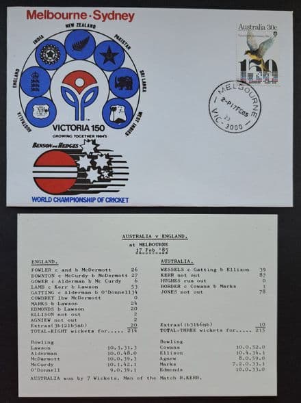 Australia v England - WCC (1985, Feb 17th) FDC and Scorecard