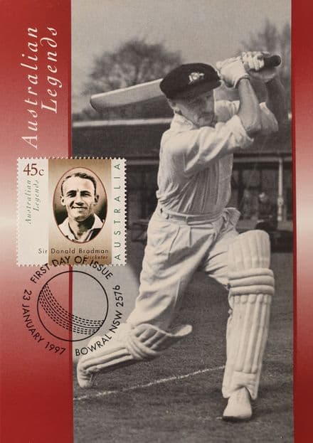 Australian Legends Sir Don Bradman Postcard (1997) "Cover Drive"