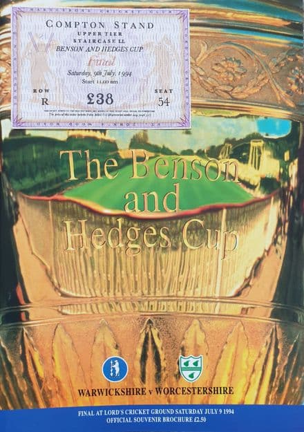 B&H Cup Final (1994, Jul 9th) & Blank Scorecard / Ticket