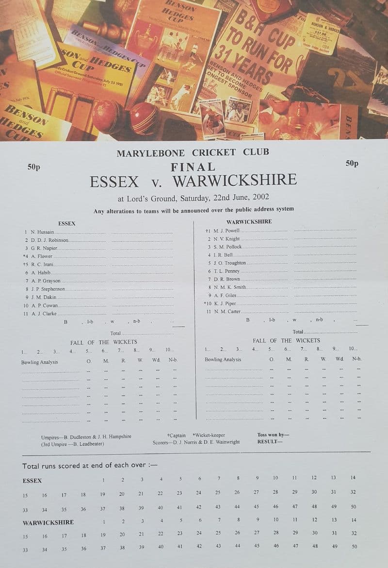 B&H Cup Final (2002, Jun 22nd) & Scorecard