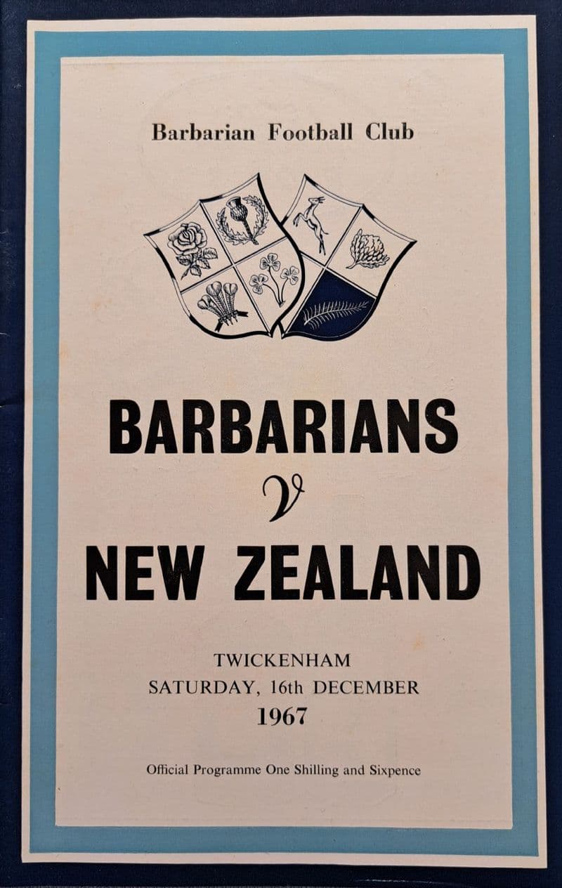 Barbarians v New Zealand (1967, Dec 16th) Very Good Copy