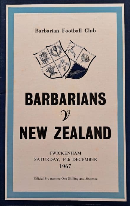 Barbarians v New Zealand (1967, Dec 16th) Very Good Copy