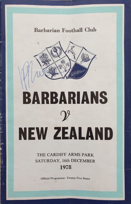 Barbarians v New Zealand (1978, Dec 16th) SIGNED COPY
