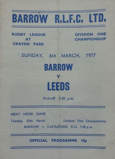 Barrow v Leeds (1977, Mar 6th)