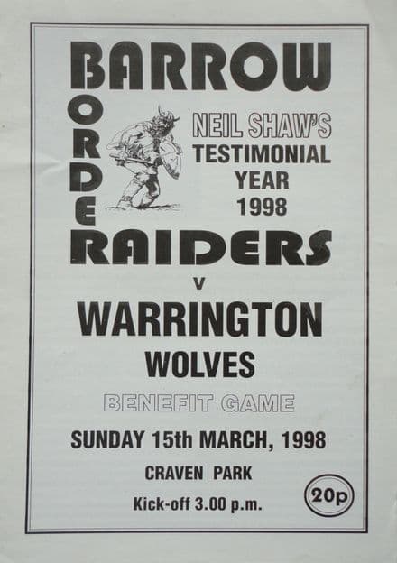Barrow v Warrington, Neil Shaw Benefit Game (1998, Mar 15th)