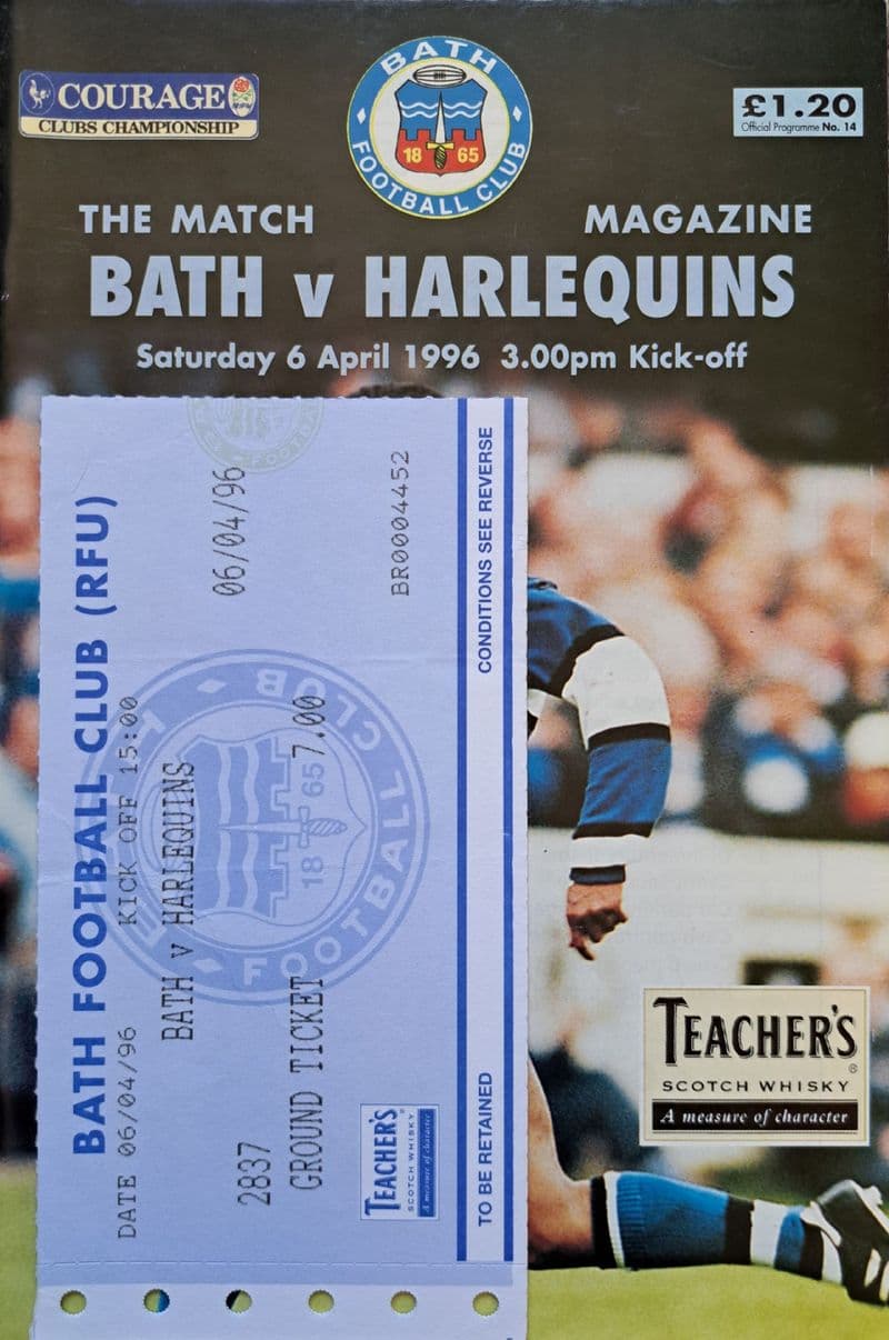 Bath v Harlequins (1996, Apr 6th) plus Ticket