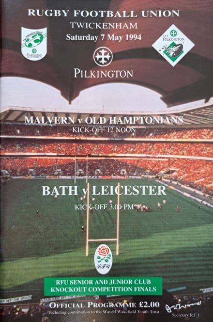 Bath v Leicester, Pilkington Cup F (1994, May 7th) plus Ticket