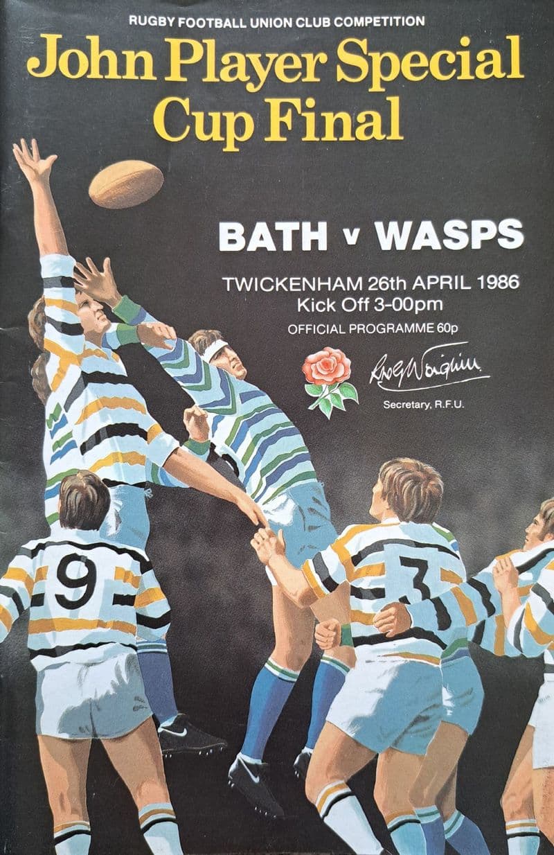 Bath v Wasps, Pilkington Cup F (1986, Apr 26th) SIGNED plus Lunch Menu