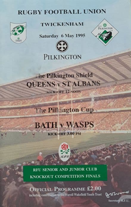 Bath v Wasps, Pilkington Cup F (1995, May 6th) plus Ticket