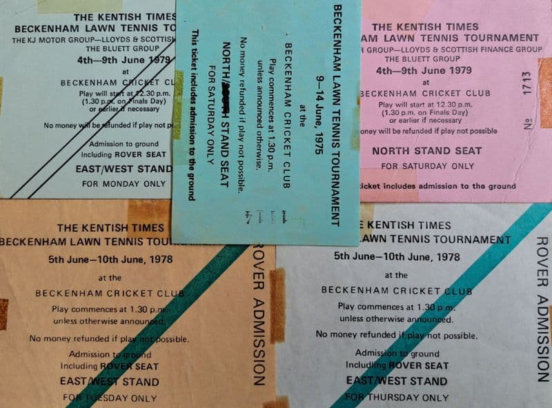 Beckenham Tournament Tickets x5 (1975, 1978-9)
