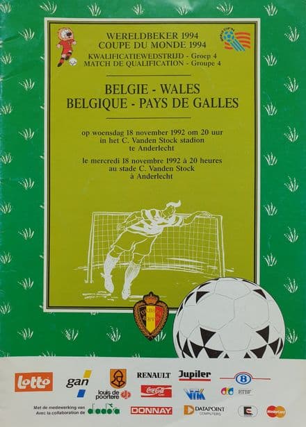 Belgium v Wales, World Cup Qualifier (1992, Nov 18th)