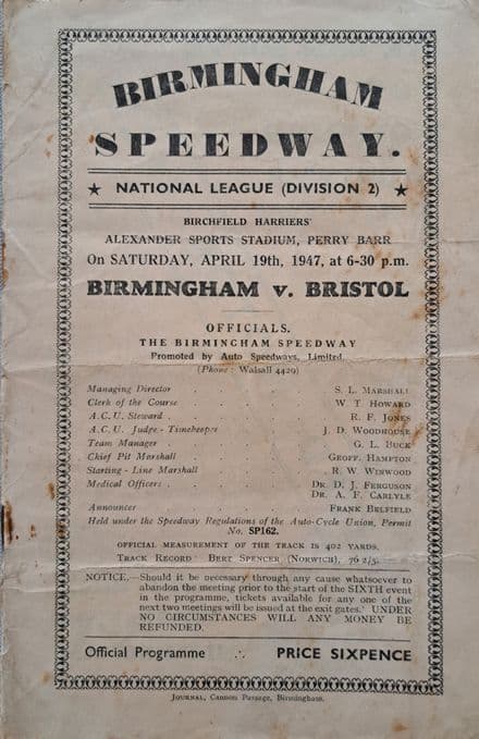 Birmingham v Bristol (1947, Apr 19th)