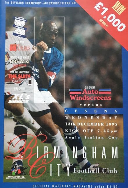 Birmingham v Cesena, Anglo-Italian Cup (1995, Dec 13th)