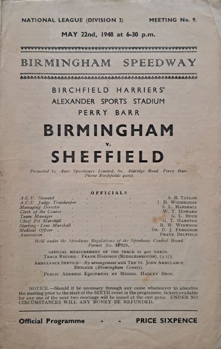 Birmingham v Sheffield (1948, May 22nd)