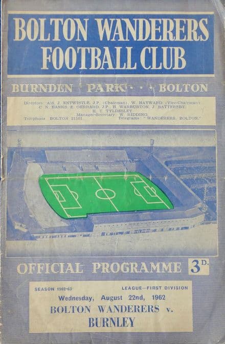Bolton Wanderers v Burnley, Div 1 (1962, Aug 22nd)