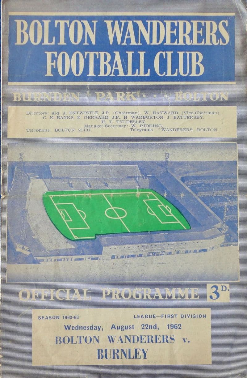 Bolton Wanderers v Burnley, Div 1 (1962, Aug 22nd)