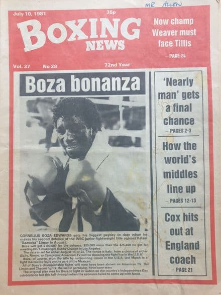 Boxing News Vol 37 No 28 (1981, Jul 10th)