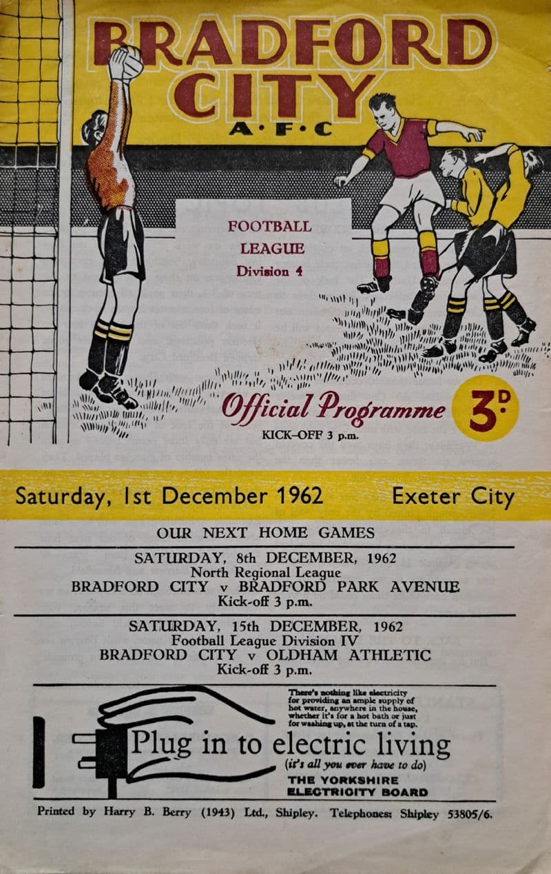 Bradford City v Exeter City, Div 4 (1962, Dec 1st)