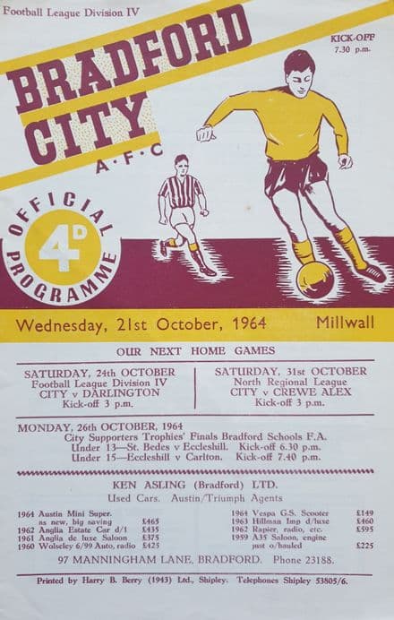 Bradford City v Millwall, Div 4 (1964, Oct 21st)