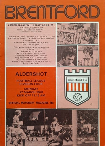 Brentford v Aldershot, Div 4 (1978, Mar 27th)