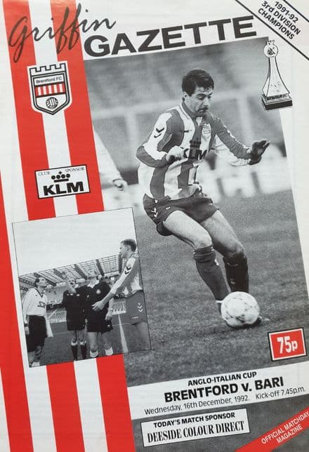 Brentford v Bari, Anglo-Italian Cup (1992, Dec 16th)