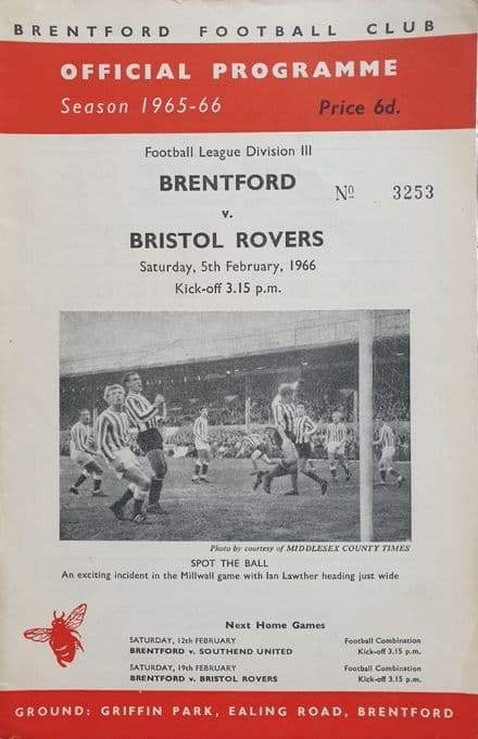Brentford v Bristol Rovers, Div 3 (1966, Feb 5th)