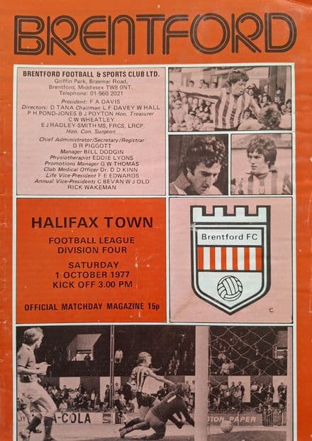 Brentford v Halifax Town, Div 4 (1977, Oct 1st)