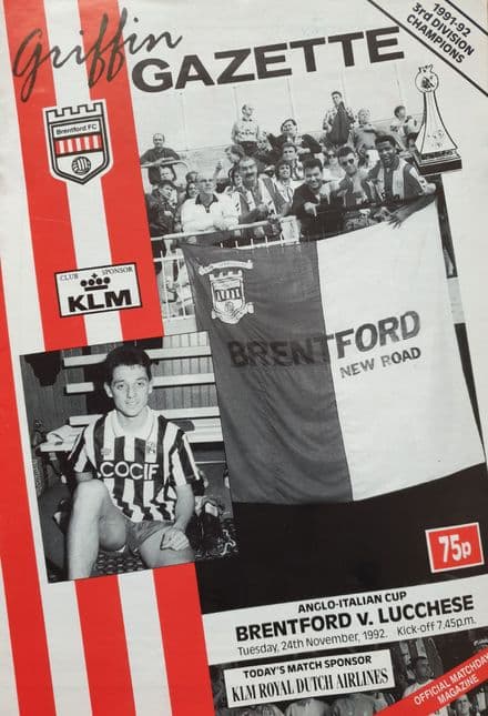 Brentford v Lucchese, Anglo-Italian Cup (1992, Nov 24th)