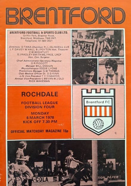 Brentford v Rochdale, Div 4 (1978, Mar 6th)