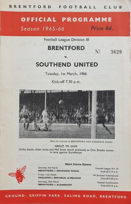 Brentford v Southend, Div 3 (1966, Mar 1st)