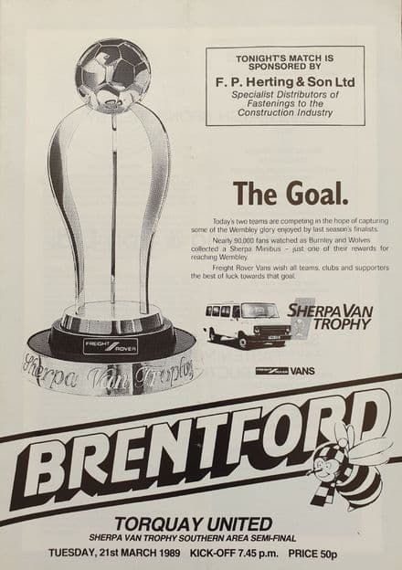 Brentford v Torquay United, Sherpa Van (1989 Mar 21st)