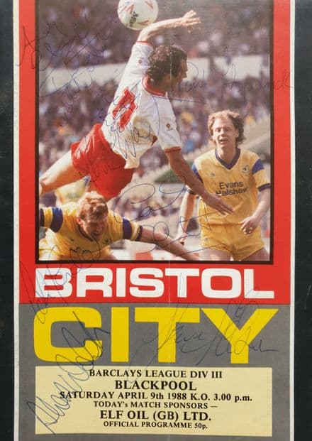 Bristol City v Blackpool, Div 3 (1988, Apr 9th) SIGNED
