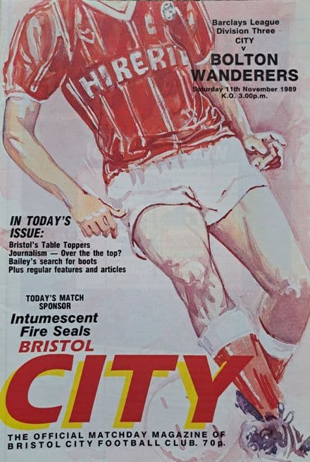 Bristol City v Bolton Wanderers, Div 3 (1989, Nov 11th)