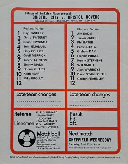 Bristol City v Bristol Rovers, Div 2 (1975, Apr 1st)