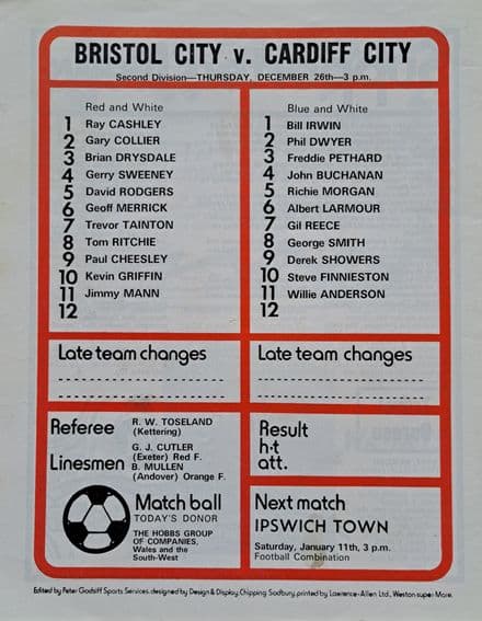Bristol City v Cardiff City, Div 2 (1974, Dec 26th)