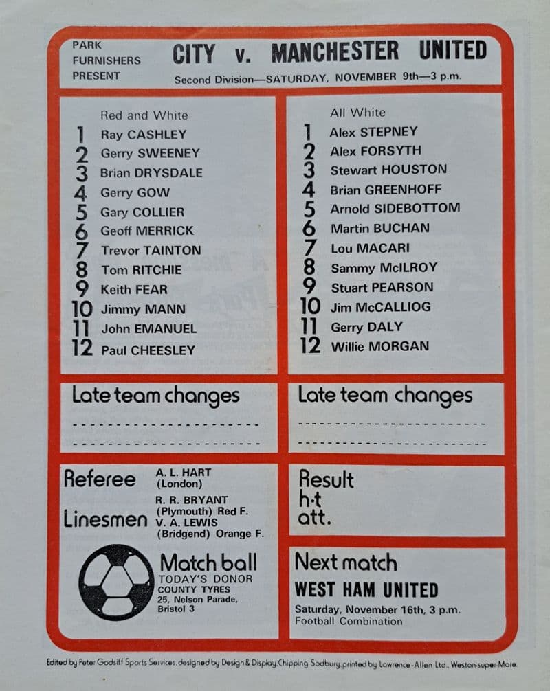 Bristol City v Manchester United, Div 2 (1974, Nov 9th)