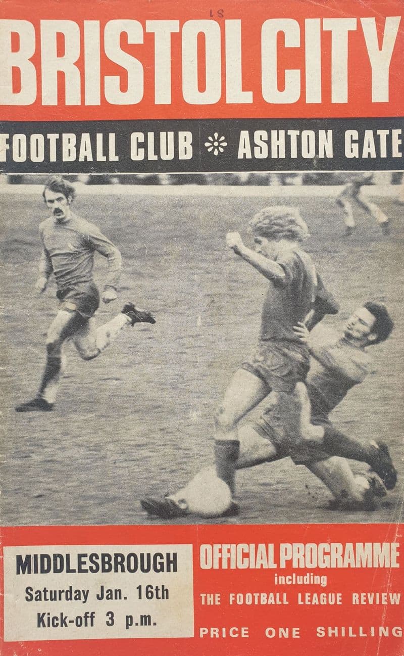 Bristol City v Middlesbrough, Div 2 (1971 Jan 16th) & FLR