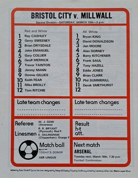 Bristol City v Millwall, Div 2 (1975, Mar 15th)
