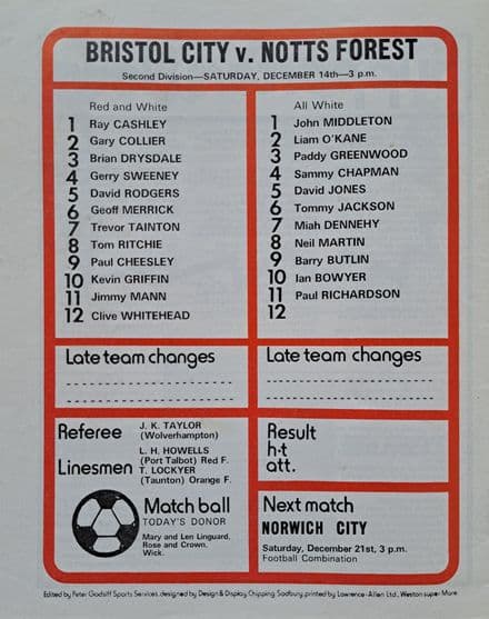 Bristol City v Nottingham Forest, Div 2 (1974, Dec 14th)