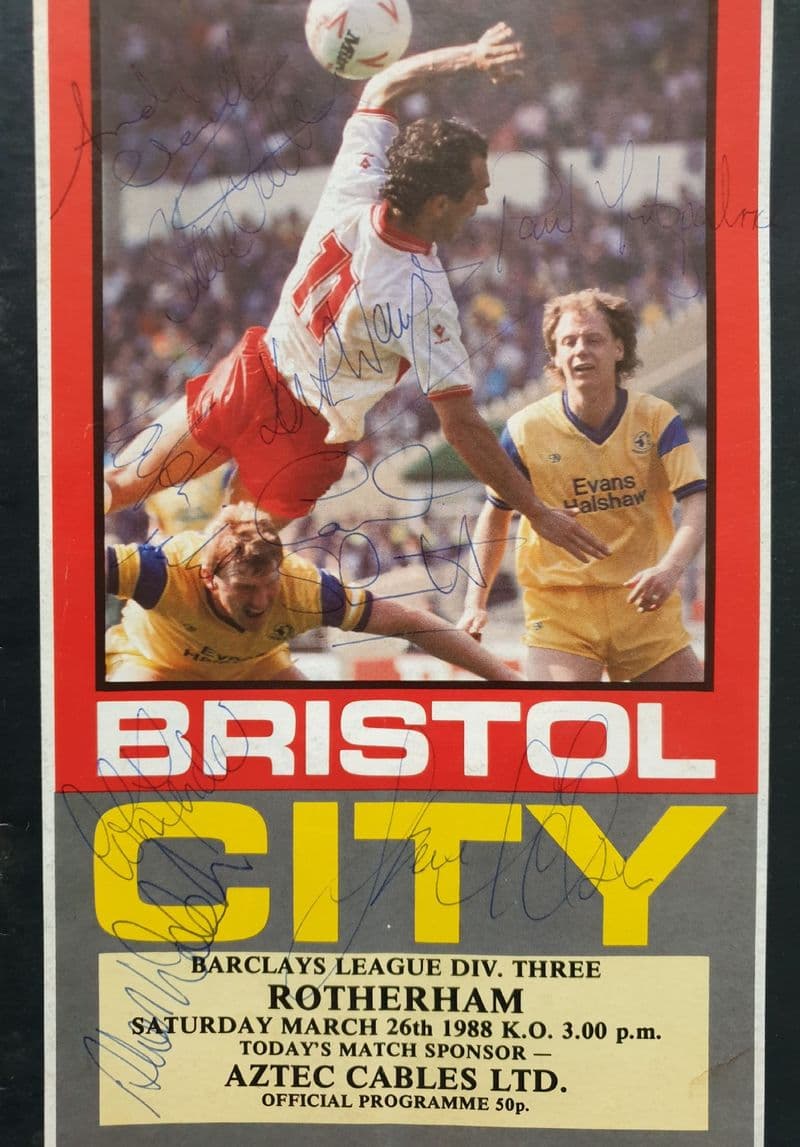 Bristol City v Rotherham, Div 3 (1988, Mar 26th) SIGNED