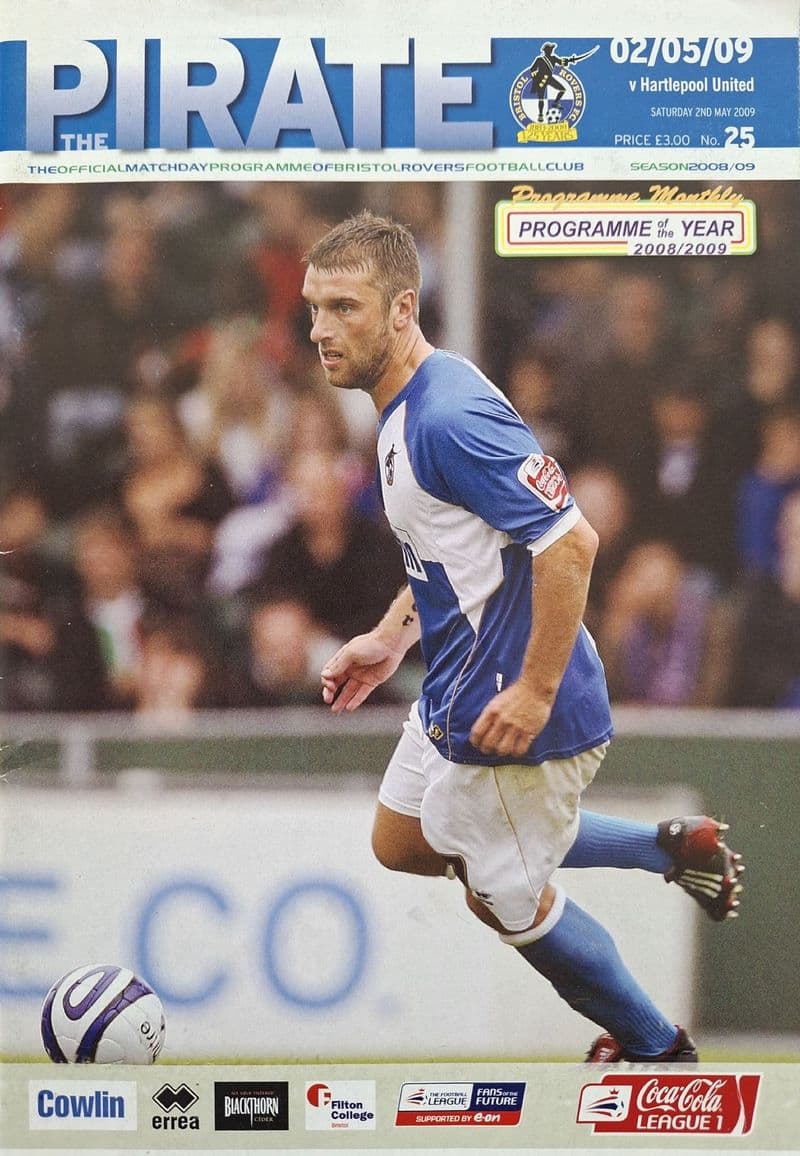 Bristol Rovers v Hartlepool United, Lge 1 (2009, May 2nd) plus Teamsheet