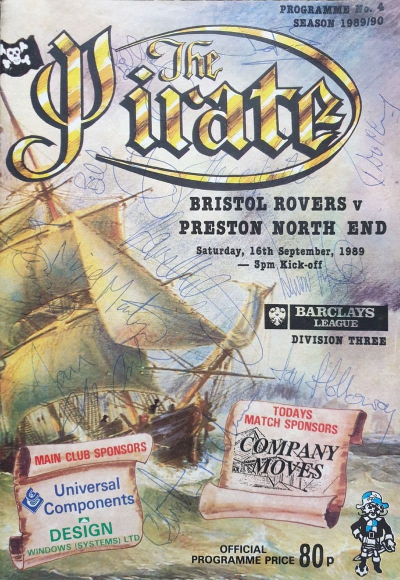 Bristol Rovers v Preston, Div 3 (1989, Sep 16th) SIGNED